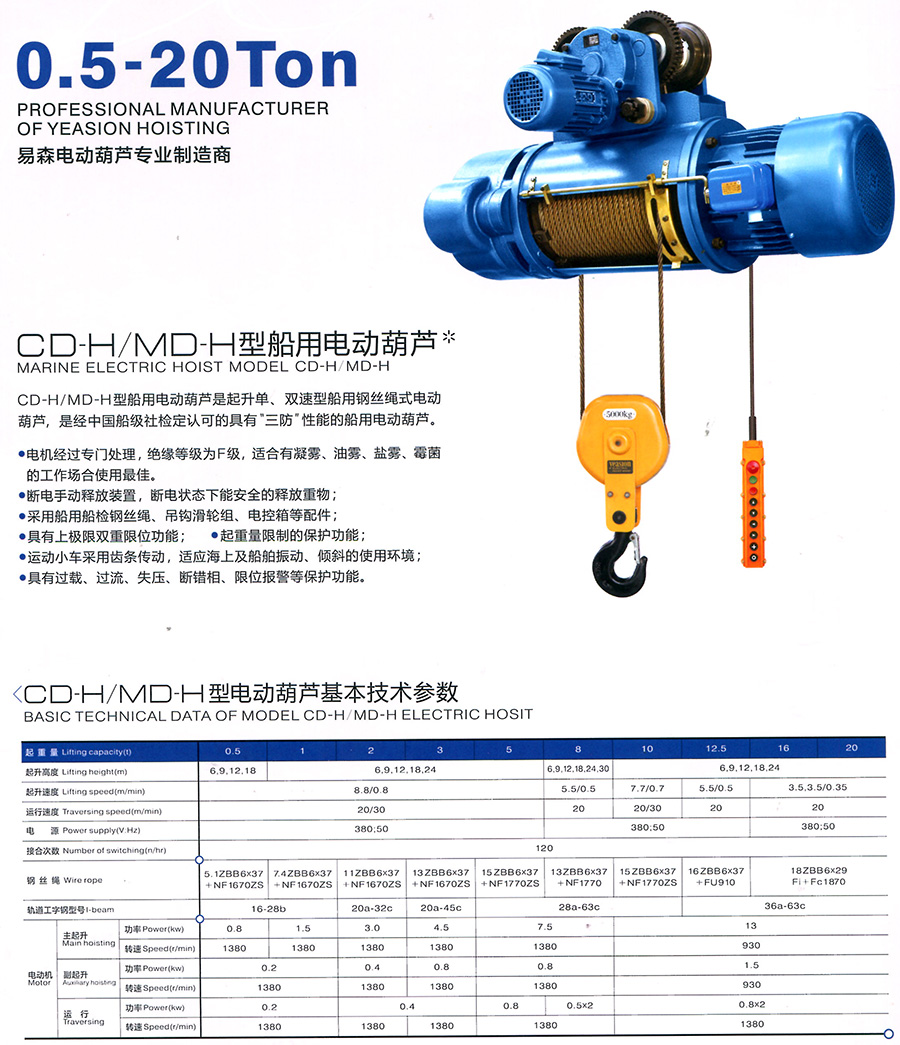 CD-H、MD-H型船用電動葫蘆--