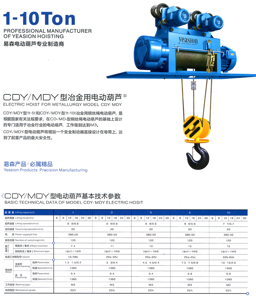 CDY、MDY型冶金電動(dòng)葫蘆--